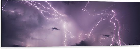 WallClassics - Dibond - Dark Sky full of Purple Flashs of Light - 120x40 cm Photo sur Aluminium (Décoration murale en métal)