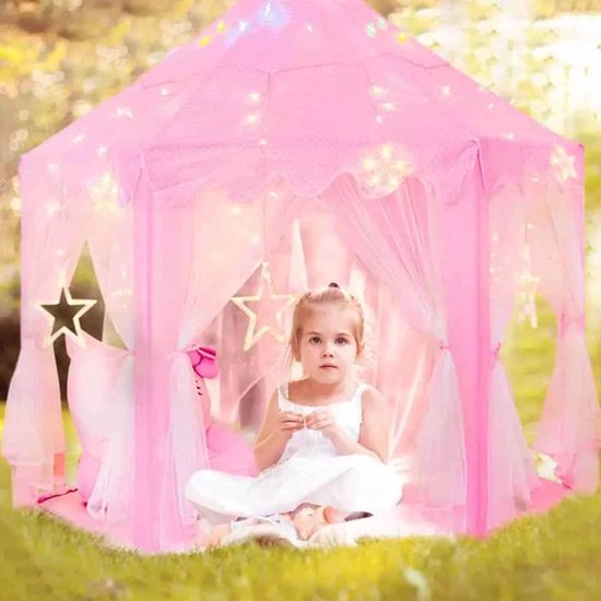 Buxibo Speeltent voor Kinderen - Met Bodem - Vanaf 3 Jaar - Meisjes - 70x70x140cm - Inclusief Sterretjes Verlichting - Voor binnen en Buiten - Ruimte voor 3 kinderen van Buxibo — afbeelding 4