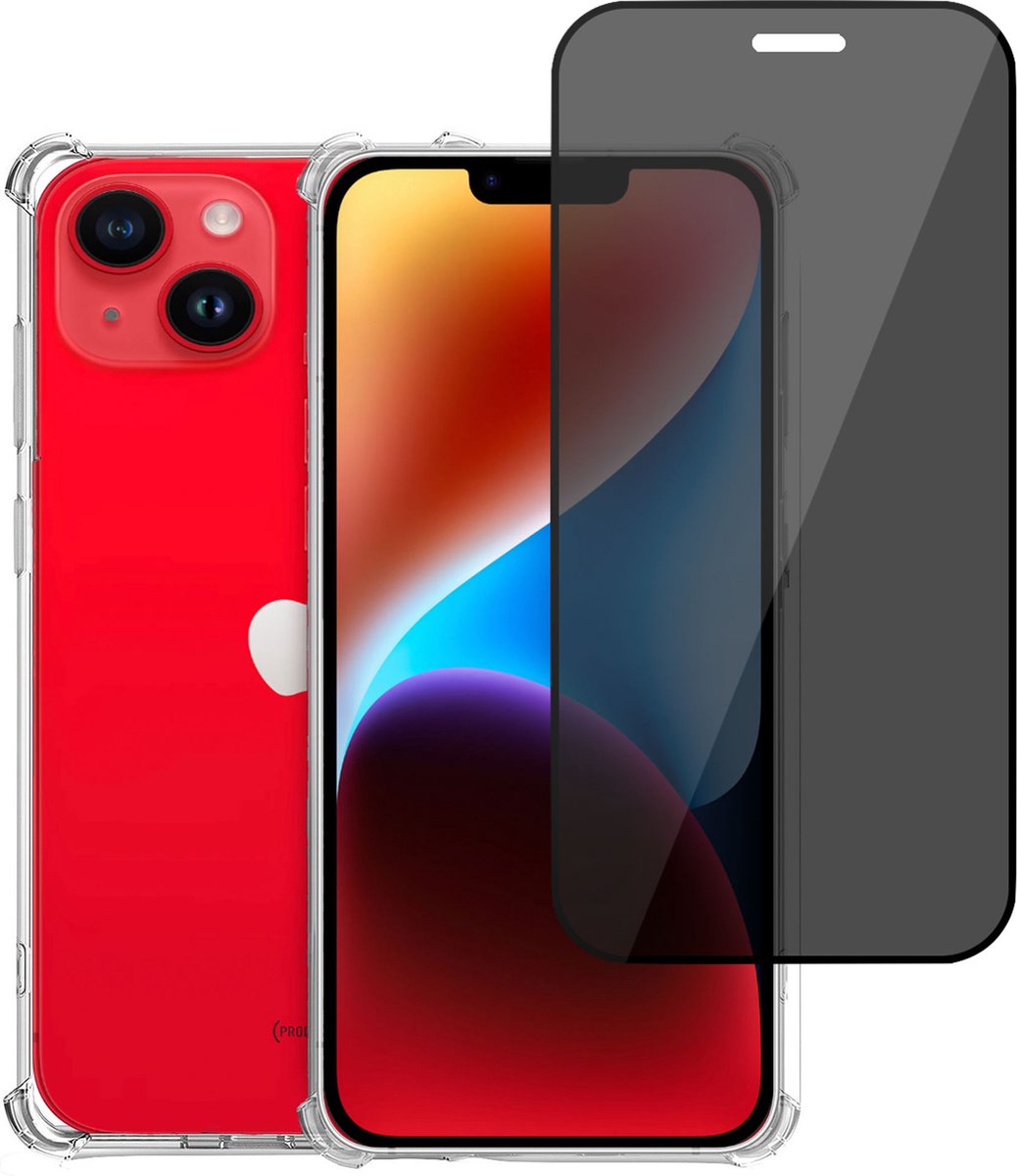 Geschikt voor iPhone 14 Hoesje + Privacy Screenprotector – Privé - Gehard Glas Cover