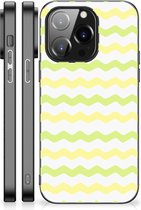 GSM Hoesje iPhone 14 Pro Siliconen Back Cover met Zwarte rand Waves Yellow
