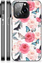 Telefoontas iPhone 14 Pro Smartphone Hoesje met Zwarte rand Butterfly Roses