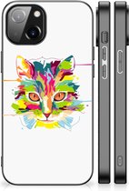 GSM Hoesje Geschikt voor Apple iPhone 14 Mobiel TPU Hardcase met Zwarte rand Cat Color