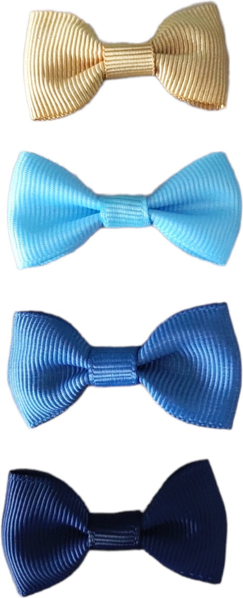 Haarspeldjes voor Baby en Meisjes - Baby Strikjes - Set van 4 - Goud - Korenblauw - Jeansblauw - Donkerblauw