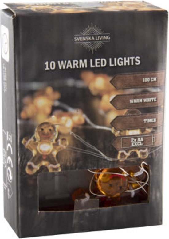 Draadverlichting peperkoekpop x10 warmled met timer 2xAA ( exclusief) 100 cm