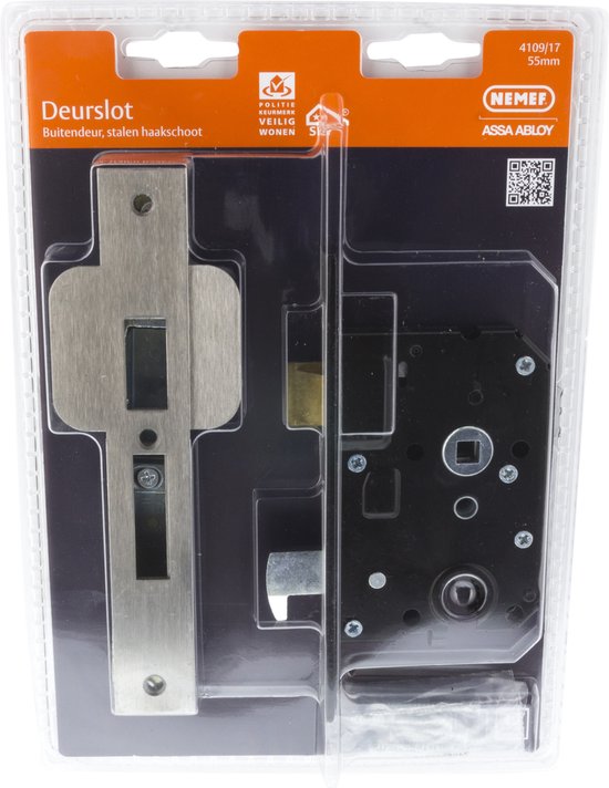 Deurslot NEMEF 4109/17 55mm, voor buitendeur, stalen haakschoot.