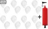 500x Ballonnen wit + ballonpomp - Ballon carnaval festival feest party verjaardag landen helium lucht thema