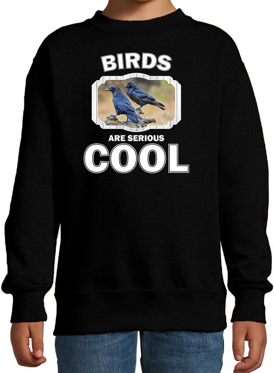 Dieren vogels sweater zwart kinderen - birds are serious cool trui jongens/ meisjes - cadeau raaf/ vogels liefhebber - kinderkleding / kleding 170/176