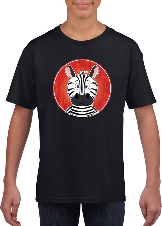 Kinder t-shirt zwart met vrolijke zebra print - zebras shirt - kinderkleding / kleding 158/164