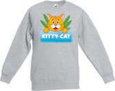 Kitty Cat sweater grijs voor kinderen - unisex - katten / poezen trui - kinderkleding / kleding 110/116