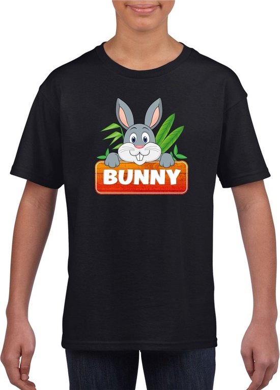 Bunny het konijn t-shirt zwart voor kinderen - unisex - konijnen shirt - kinderkleding / kleding 158/164