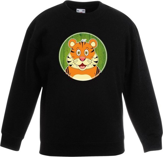 Kinder sweater zwart met vrolijke tijger print - tijgers trui - kinderkleding / kleding 170/176