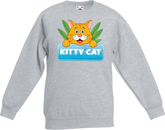 Kitty Cat sweater grijs voor kinderen - unisex - katten / poezen trui - kinderkleding / kleding 134/146