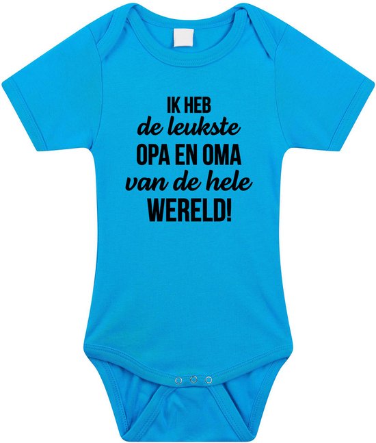 Leukste opa en oma tekst baby rompertje blauw jongens - Cadeau opa en oma - Babykleding 68