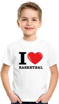 Wit I love basketbal t-shirt kinderen 122/128