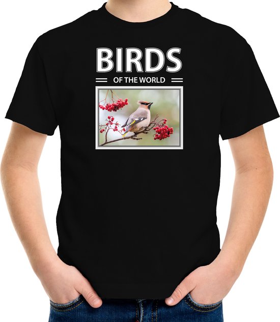 Dieren foto t-shirt Pestvogel - zwart - kinderen - birds of the world - cadeau shirt vogel liefhebber - kinderkleding / kleding 110/116