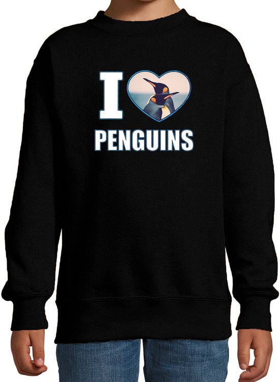 I love penguins sweater met dieren foto van een pinguin zwart voor kinderen - cadeau trui pinguins liefhebber - kinderkleding / kleding 134/146