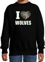 I love wolves sweater met dieren foto van een wolf zwart voor kinderen - cadeau trui wolven liefhebber - kinderkleding / kleding 122/128