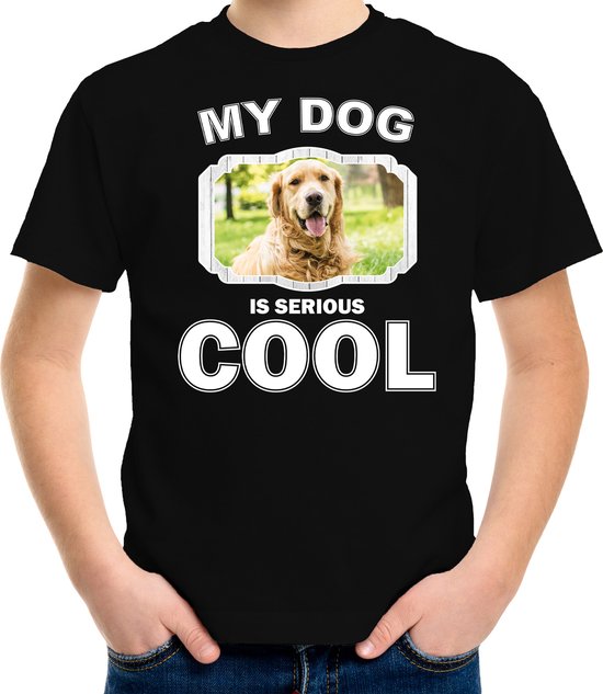 Golden retriever honden t-shirt my dog is serious cool zwart - kinderen - Golden retrievers liefhebber cadeau shirt - kinderkleding / kleding 158/164