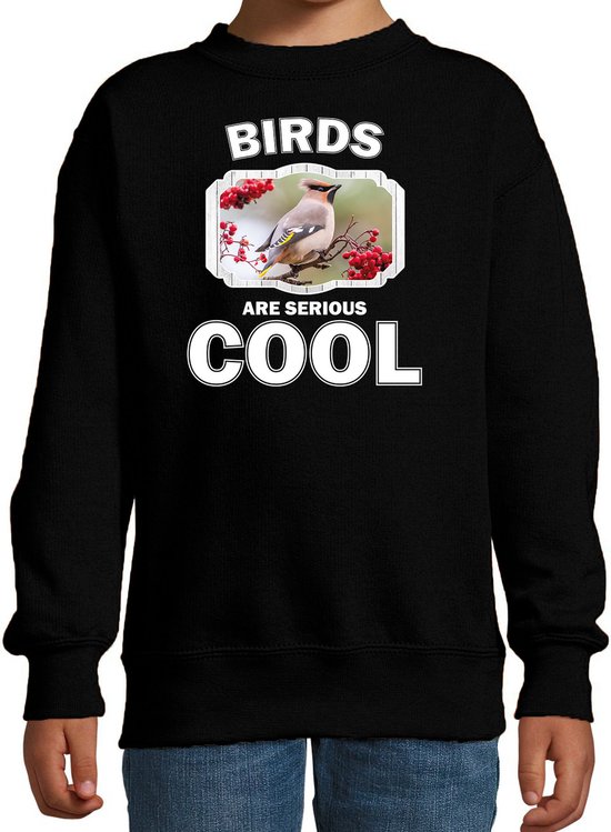 Dieren vogels sweater zwart kinderen - birds are serious cool trui jongens/ meisjes - cadeau pestvogel/ vogels liefhebber - kinderkleding / kleding 134/146