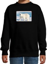 Dieren sweater met ijsberen foto - zwart - voor kinderen - natuur / ijsbeer cadeau trui - sweat shirt / kleding 122/128