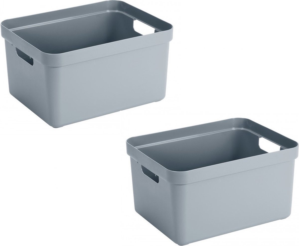 Sunware opbergbox Sigma - 4x stuks - kunststof - 32 liter - blauw/grijs - opberg dozen/bakken - opbergers - 45 x 35 x 24 cm