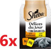 Sheba - Delices Du Jour - Kalkoen en Kip in Gelei - Maaltijdzakjes - 6 verpakkingen van (6x50g) - Kattenvoer