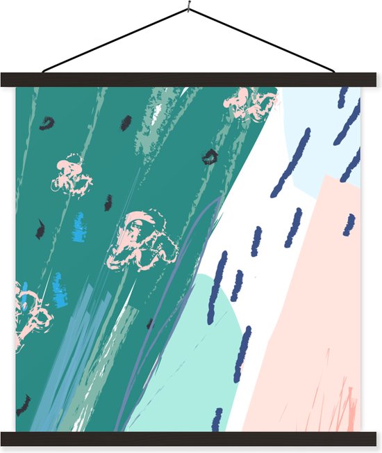 Porte-affiche avec affiche - Affiche scolaire - Été - Abstrait - Blauw - 60x60 cm - Lattes noires