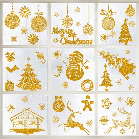Muurstickers Kerst Thema Elektrostatische Stickers - Geen lijm - Raamstickers - Glasstickers - Spiegelstickers - Muurstickers - Kinderstickers 20×30CM*9 Goud