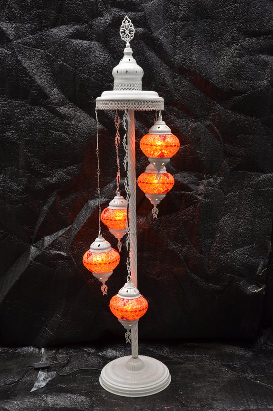Lampe turque - Lampe orientale Lampadaire rouge orange 5 ampoules mosaïque