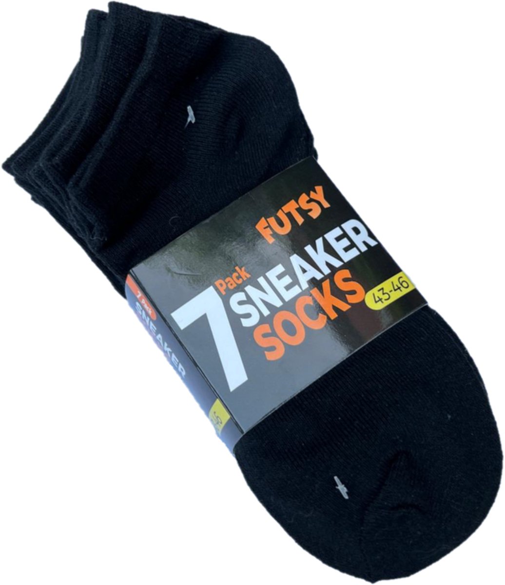 Futsy - 7 Paar - Sneakersokken - Sport sokken - Zwart - Maat 43/46 - Unisex