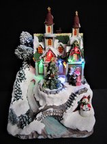 Église - Rivière à fibre optique - Sapin de Noël rotatif - Éclairage LED - Musique - Scène de Noël B/O - Maisons et villages de Villages de Noël