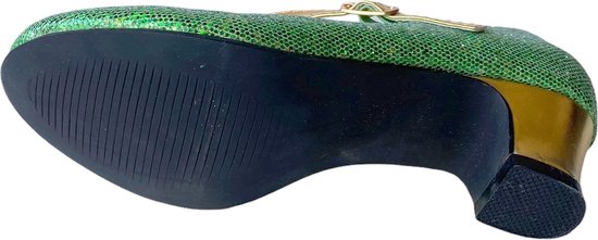 Prinsessen schoentjes Spaanse schoenen met hakje groen goud - Maat 30 (binnenmaat 19,5 cm) bij Anna prinsessenjurk - speelgoed schoenen -