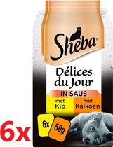 Sheba - Delices Du Jour - Kip en Kalkoen in Saus- Maaltijdzakjes - 6 verpakkingen van (6x50g) - Kattenvoer