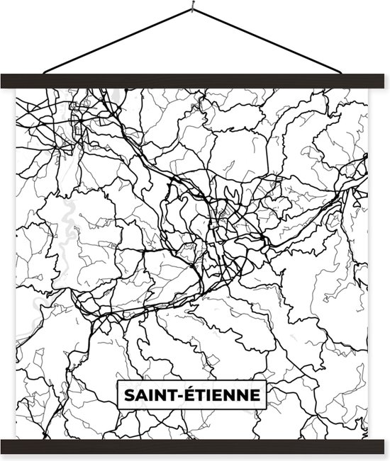 Porte-affiche avec affiche - Affiche scolaire - Saint-Étienne - France - Carte - Plan - Plan de la ville - Zwart et blanc - 90x90 cm - Lattes noires