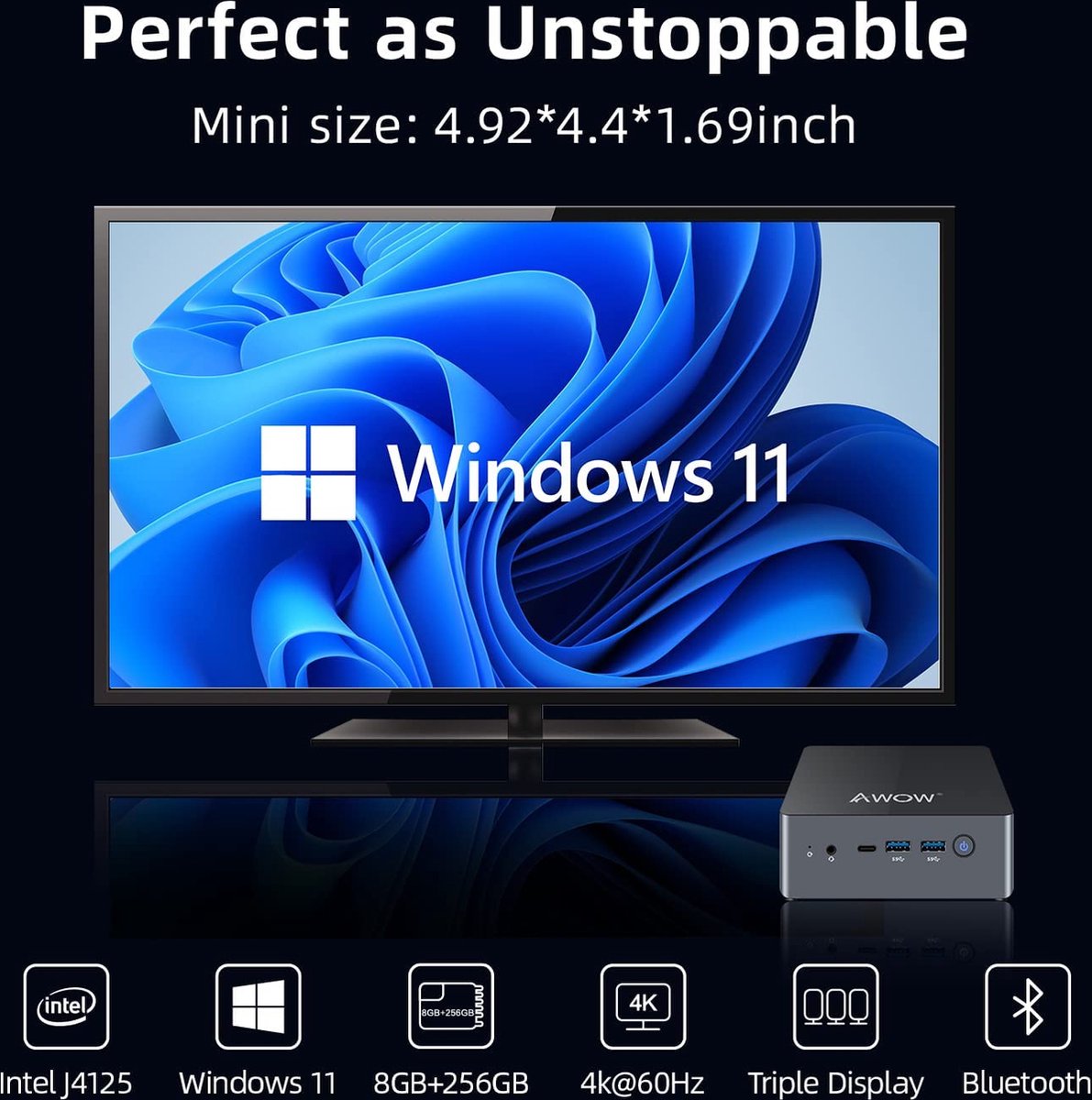 Awow Mini Pc W 11 Pro AWOW Gen12 N100 Quad Core 3.40GHz, 16GB DDR5