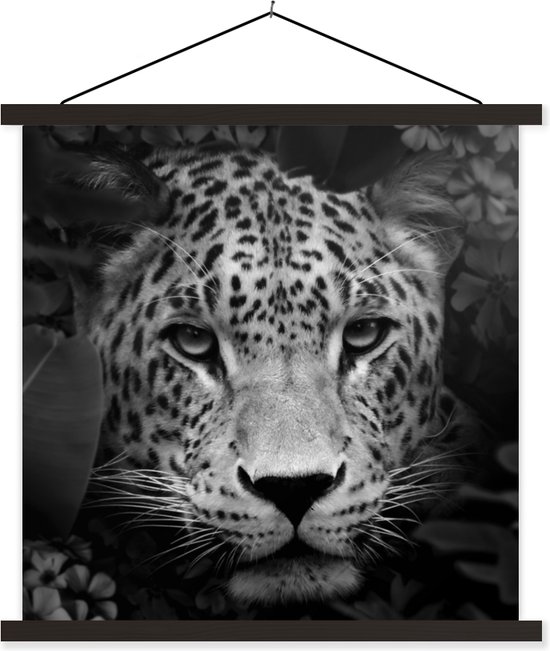 Porte-affiche avec affiche - Affiche scolaire - Jungle - Panthère - Animaux sauvages - Zwart - Wit - 40x40 cm - Lattes noires