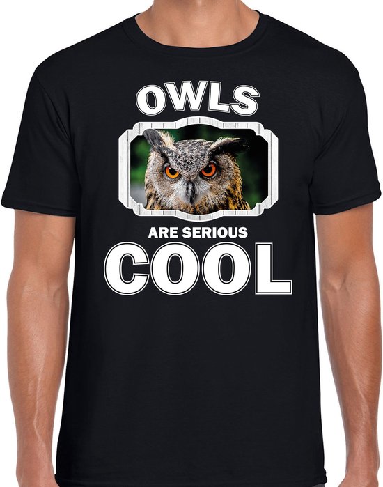 Dieren uilen t-shirt zwart heren - owls are serious cool shirt - cadeau t-shirt uil/ uilen liefhebber L