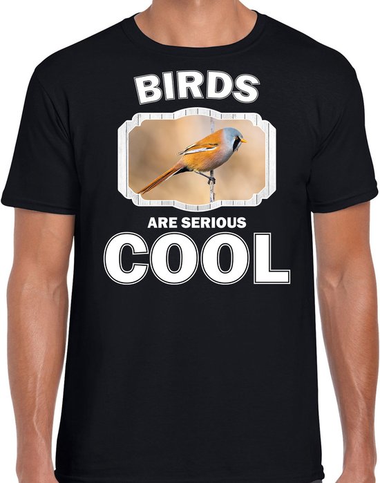 Dieren vogels t-shirt zwart heren - birds are serious cool shirt - cadeau t-shirt baardmannetje vogel/ vogels liefhebber XL