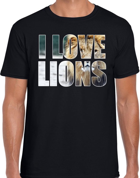 Tekst shirt I love lions met dieren foto van een leeuw zwart voor heren - cadeau t-shirt leeuwen liefhebber L