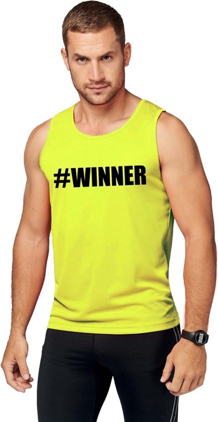 Neon geel winnaar sport shirt/ singlet #Winner heren L