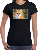 Dieren shirt met vossen foto - zwart - voor dames - natuur / vos cadeau t-shirt / kleding XL