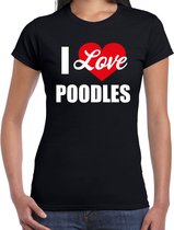 I love Poodles honden t-shirt zwart - dames - Poedel liefhebber cadeau shirt XS