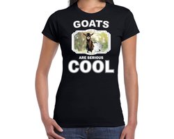 Dieren geiten t-shirt zwart dames - goats are serious cool shirt - cadeau t-shirt gevlekte geit/ geiten liefhebber S