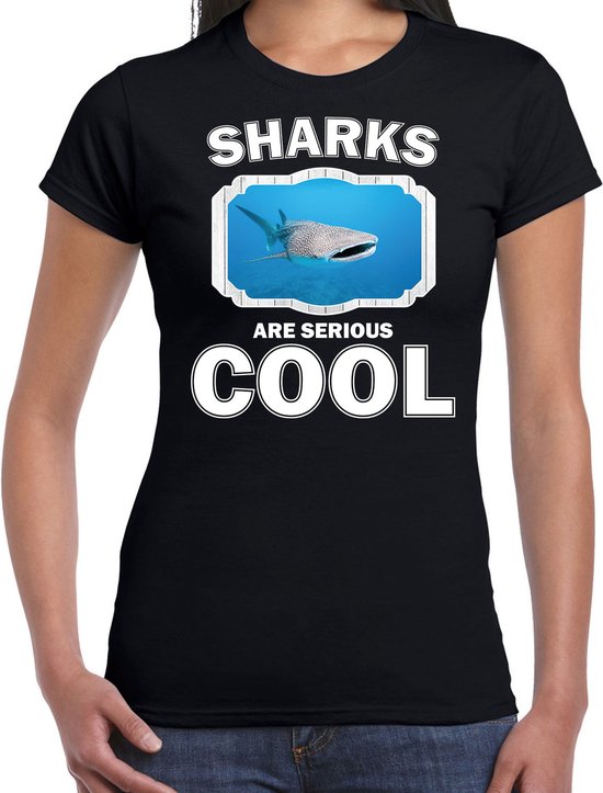 Dieren haaien t-shirt zwart dames - sharks are serious cool shirt - cadeau t-shirt walvishaai/ haaien liefhebber XS