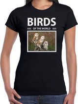 Dieren foto t-shirt Kerkuil - zwart - dames - birds of the world - cadeau shirt Kerkuilen liefhebber XS
