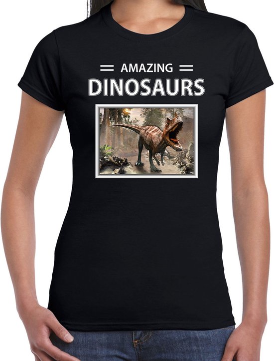 Dieren foto t-shirt Carnotaurus dino - zwart - dames - amazing dinosaurs - cadeau shirt Carnotaurus dinosaurus liefhebber XXL
