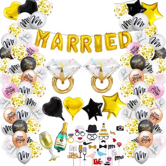 Getrouwd feestpakket 87-delig - Getrouwd - getrouwd versiering - huwelijk  versiering -... | bol.com