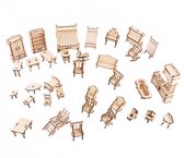 Ensemble complet de meubles de maison de poupée/ameublement complet 1:24 découpe laser bois