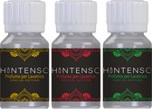 Parfum de lessive Hitenso Mini Édition Spéciale Or - Rouge - Testeurs Verts - 3X 15ml - Linge frais - Parfum délicieux - Désodorisant textile - Assouplissant - Parfum de lessive - Échantillons - Paquet d'échantillons