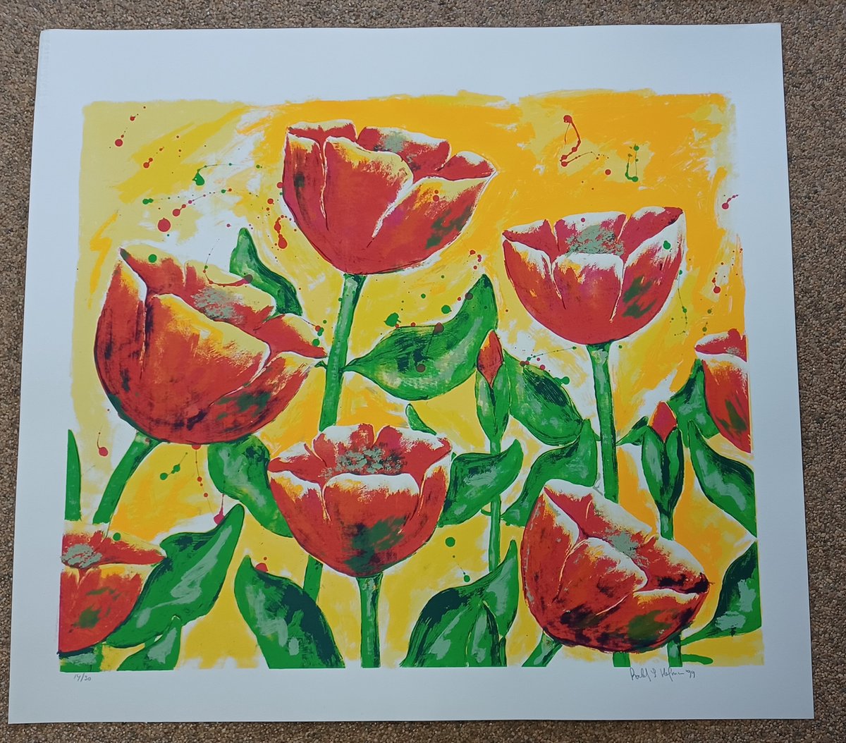 Schilderij zeefdruk van Roelof Hofman: Tulpen
